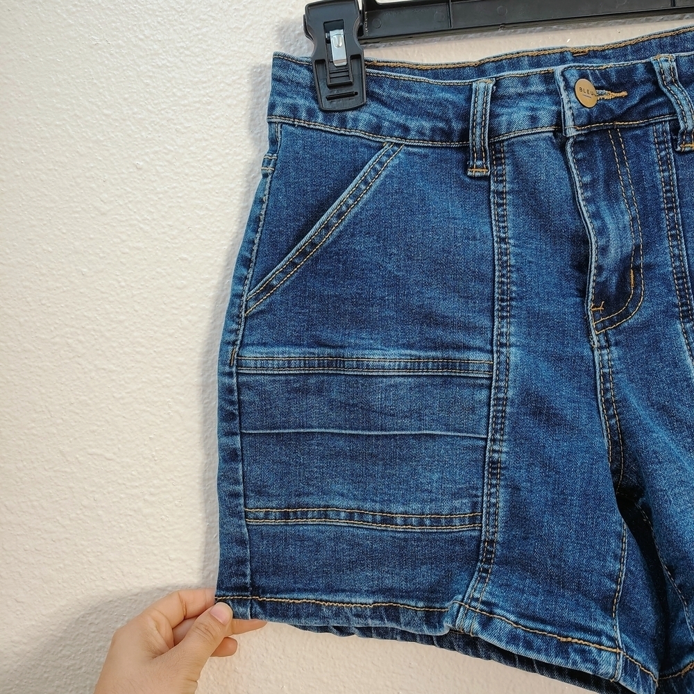 BLEU Women's Blue Denim Shorts Sz 4 Slash Pockets High Rise Stretch - Picture 5 of 9